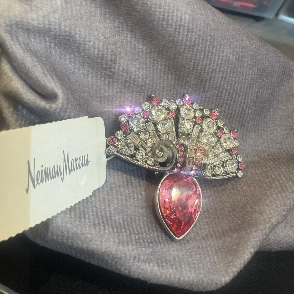 Neiman Marcus Vintage Jose Barrera Pink and Silver Brooch round & baguettes $238